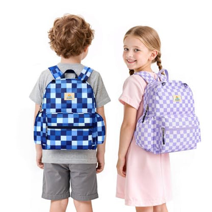 STEAMEDBUN Kids Backpack for Boys Girls 5-8, 15inch Girls Boys Backpacks Kindergarten - color: Light Purple Checkerboard, size: SMALL-15"H(fit folder)