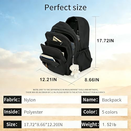 JARKJARD Cute School Backpack for Kids Teen Girls Aesthetic Lightweight Large Capacity Bookbag College Students School Bag Casual Travel Solid Color Daypack（Black - color: Black