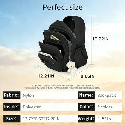 JARKJARD Cute School Backpack for Kids Teen Girls Aesthetic Lightweight Large Capacity Bookbag College Students School Bag Casual Travel Solid Color Daypack（Black - color: Black