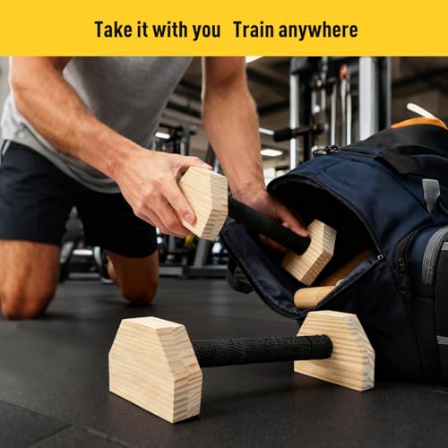 Push-up Stand, Wooden Parallettes Bars for Handstand Training, Solid Push Up Bars & Calisthenics Bar, with Non-Slip strap, Exercise Home Workout Equipment for Men Strength Training