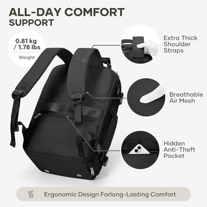coofay Travel Backpack for Women Men, Carry on Backpack for Airplanes - color: Black