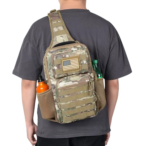Rover Sling Pack Tactical Shoulder Sling Bag Backpack with Bottle Holder Crossbody Chest Bag, CP Camo - color: Cp Camo
