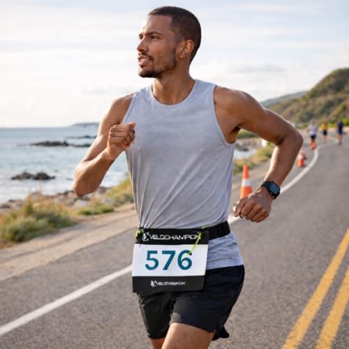 VeloChampion Lightweight Running Belt Waist Pack for Men Women - Elasticated Stretch Fit Race Number Holder - No Pins - 3 Sizes - Run. Triathlon. Cycle. Marathon. Jogging (1, X-Small) - size: X-Small