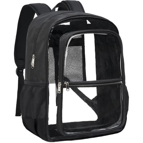 Vorspack Clear Backpack Heavy Duty - Transparent Bookbag for School Fabric & PVC See Through Backpacks for Girls Boys Large Capacity Clear Bag for College Work Travel Security - Black - color: Black, size: Large