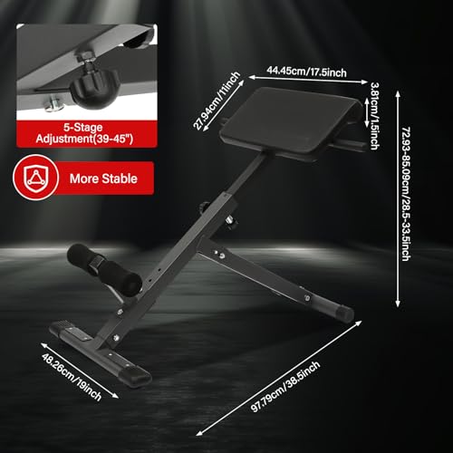 Roman Chair Back Extension Weight Bench Ab Machine Foldable Angle Height Adjustable Sit up Exercise Multi-Functional Workout Home Gym Exercise Equipment Inversion Table for Fitness - color: Black