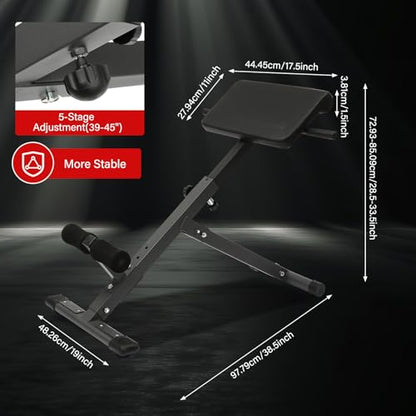 Roman Chair Back Extension Weight Bench Ab Machine Foldable Angle Height Adjustable Sit up Exercise Multi-Functional Workout Home Gym Exercise Equipment Inversion Table for Fitness - color: Black