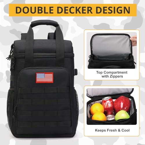 Tactical Backpack Cooler,Lunch Backpack for Men Adults Work with Handle，Soft Cooler Backpack Insulated Waterproof Leak Proof - color: Black