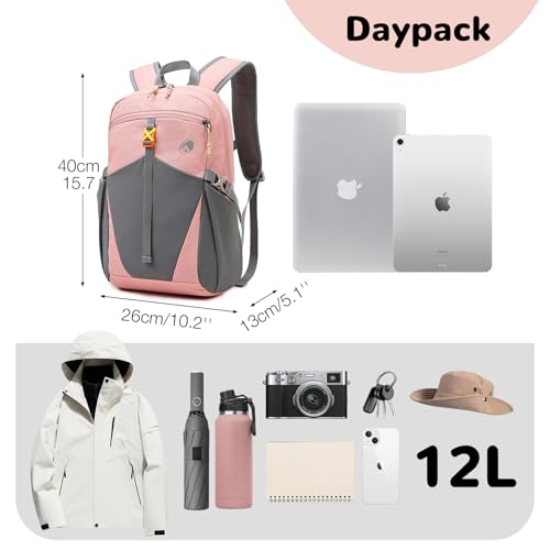 12L Hiking Backpack with Padded Straps for Kids, Waterproof Small Hiking Backpack with Chest Strap for Women, Mini Lightweight Kid Travel Backpacks Day Pack, Pink - color: Pink