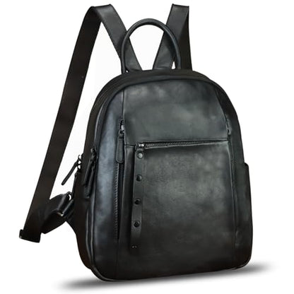 Genuine Leather Backpack for Women Vintage Casual Daypack Purse Back Bag Handmade Knapsack Western Rucksack (Black)
