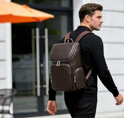 Laptop Leather Travel Backpack For Men Carry On Back Pack For Business Work computer Backpacks Fit 15.6" Laptop - color: Bb-71 Brown