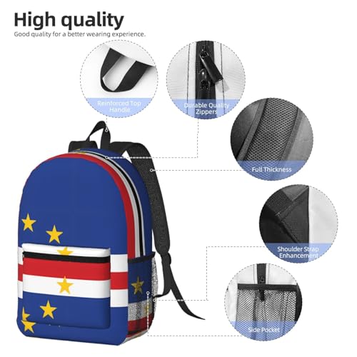 MZERSE Casual Travel Backpack Flag Of Cape Verde, Lightweight Commuter Daypack with Water Bottle Pocket, Laptop Backpack for Work, Gym and Outdoor Activities - color: Pattern (1110)