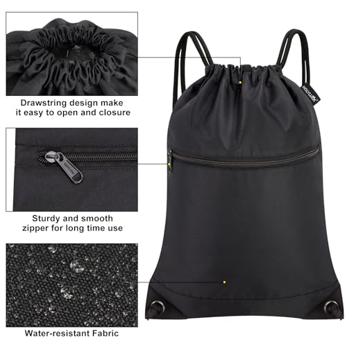 HOLYLUCK Drawstring Bags Backpack Sackpack Cinch Bags for Sports, Gym, Travel, Beach (Black) - color: Black