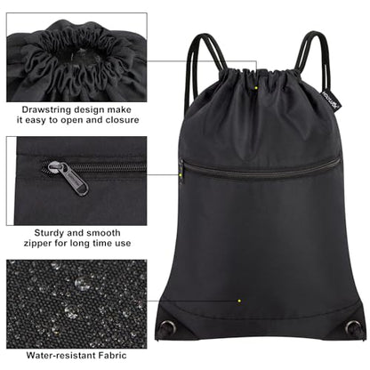 HOLYLUCK Drawstring Bags Backpack Sackpack Cinch Bags for Sports, Gym, Travel, Beach (Black) - color: Black