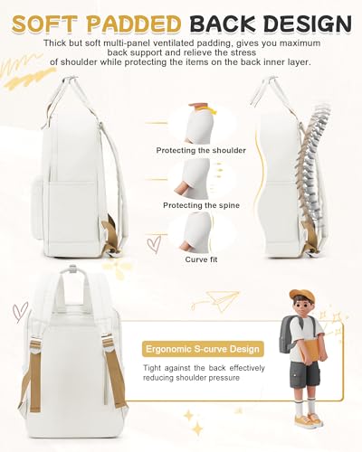 BJLFS White School Backpack for Girls Boys,Waterproof Bookbag for Women Men, College Student School Bag, Lightweight Travel Rucksack Casual Daypack,Laptop Backpacks - color: Standard White