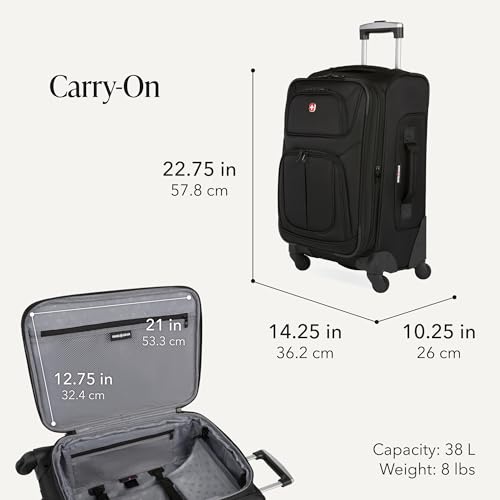 SWISSGEAR Sion Softside Expandable Spinner Luggage Durable Lightweight Travel Suitcase, Black, 2-Piece Set (Carry-On/Large) - color: Black, size: 2-Piece Set (Carry-On/Large)