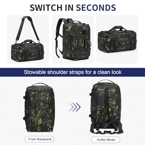 38L Convertible Duffel Backpack, 3 in 1 Gym Bag with Laptop Sleeve, Wet Pockets & Insulated Bottom, Camo Green - color: Camo Green, size: 38L