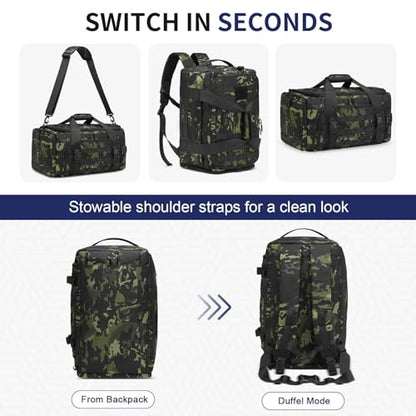 38L Convertible Duffel Backpack, 3 in 1 Gym Bag with Laptop Sleeve, Wet Pockets & Insulated Bottom, Camo Green - color: Camo Green, size: 38L