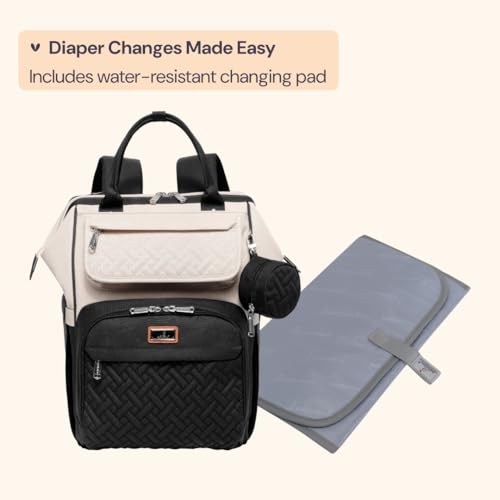 BabbleRoo Diaper Bag Backpack, Multifunction Nappy Changing Bag with Changing Pad, Stroller Straps & Pacifier Case, Unisex Stylish Travel Back Pack for Moms & Dads – Apricot & Black - color: Black & Apricot