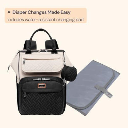 BabbleRoo Diaper Bag Backpack, Multifunction Nappy Changing Bag with Changing Pad, Stroller Straps & Pacifier Case, Unisex Stylish Travel Back Pack for Moms & Dads – Apricot & Black - color: Black & Apricot