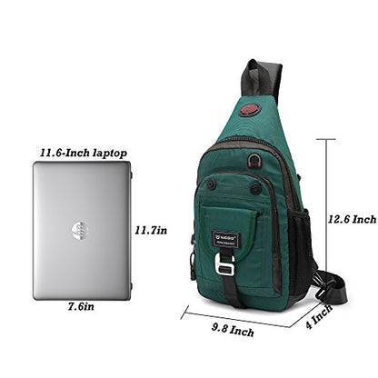 NICGID Sling Bag Chest Shoulder Backpack Crossbody Bags for Tablet Laptop Outdoor Hiking Men Women - color: Dark Green-2664