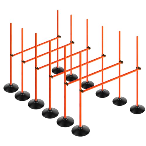 Orange Adjustable Height Agility Hurdle Set Multi-Function Soccer Trainning Pole Set Coaching Sticks with Rubber Base - color: 3.3 FT, style: Pack of 6