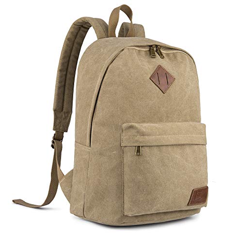 Canvas College Laptop Backpack, Durable Rucksack, Travel Bag Fits 15.6 Inch Notebook for Men Women, Khaki - color: Khaki