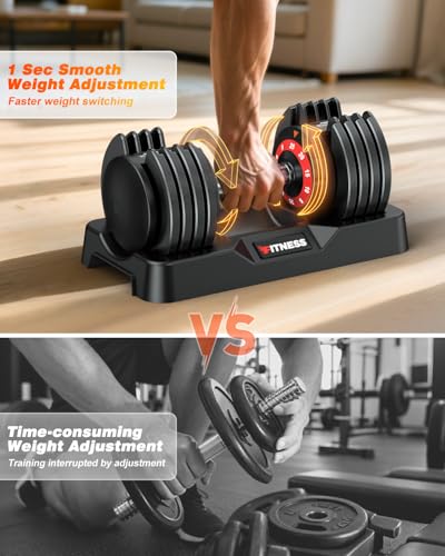 Rendpas Adjustable Dumbbells Set of 2, 5-in-1/10-in-1/16-in-1 Quick-Lock Hand Weights 25/55/80 lbs Pair, Anti-Slip Handle Free Weights Set for Home Gym Strength Training for Men Women - color: Pro-25LBS Pair-Knurled Handle