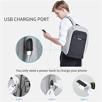 oscaurt Anti Theft Backpack 15.6 Inch Laptop Travel Backpack with Hidden Zipper and USB Charging Port Waterproof Business Computer Bag for Men & Women - color: Light Grey