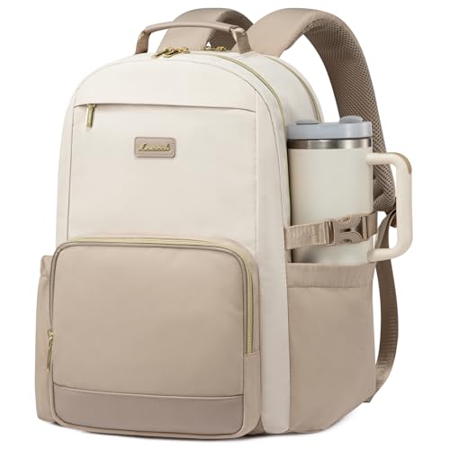 LOVEVOOK Laptop Backpack for Women with Pouch Pocket for Large Capacity Cup,18 Inch Laptop Computer Bag Travel Backpack Purse,Waterproof Work Business Backpack College Teacher Bags,Beige-Khaki - color: Beige - Khaki, size: 18 Inch