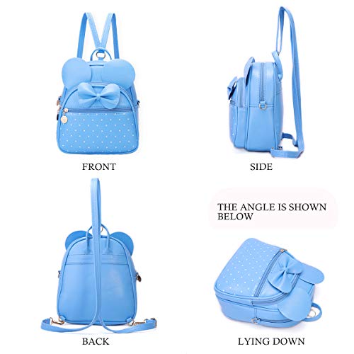 KL928 Girls Mini Backpack Bowknot Polka Dot Cute Small Daypacks Convertible Shoulder Bag Purse for Women - color: L.blue