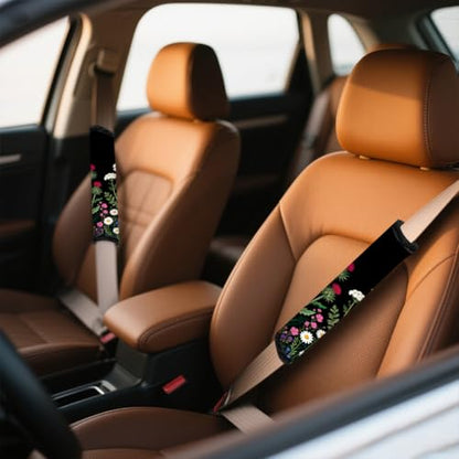2Pcs Wildflowers Soft Auto Seat Belt Cover Pads, Flower Plant Car Seatbelt Shoulder Cushion for Comfortable Driving, Compatible with All Cars' Seatbelt and Backpack Straps 11x2.4inch - color: Wildflowers