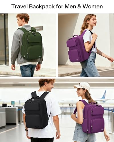 MILADA Expandable Travel Backpack 28L to 39L, TSA-Approved Carry On Backpack with 17 Inch Laptop Compartment, School Business Work Backpack for Men & Women, Purple - color: Purple
