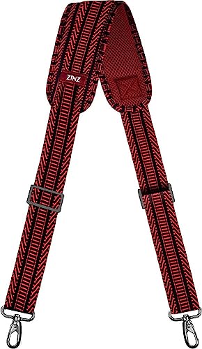 ZINZ Bag Shoulder Strap, Padded Adjustable Shoulder Strap Replacement - color: Black&red Jacquard, size: 57"