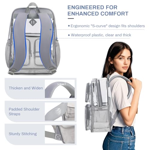 Clear Backpacks for School Heavy Duty Clear Bookbag Stadium Events Transparent Back Pack Kids, Grey - color: Grey