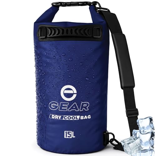 Enthusiast Gear Insulated Dry Bag Floating Cooler – 10L / 15L / 25L Roll Top, Leak Proof, Waterproof, Collapsible, with Padded Shoulder Strap - Perfect for Kayaking Fishing Beach - color: Dark Blue, size: 15 Liter