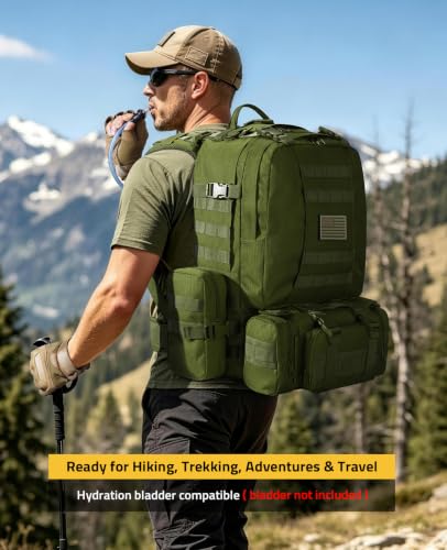 CVLIFE Tactical Backpack Military Army Rucksack 60L Large Assault Pack Detachable Molle Bag, Army Green - color: 06-army Green With Patch