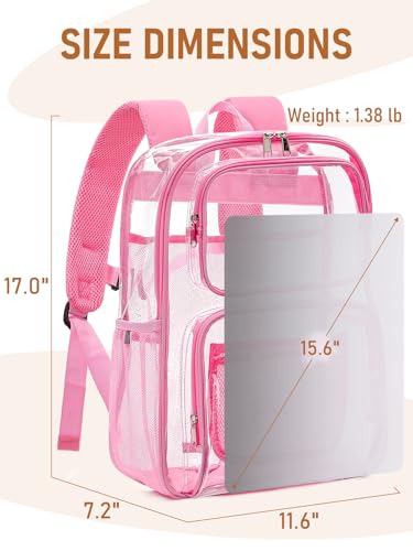 Clear Backpack Heavy Duty for Women Men Boys Girls, Large Clear Bookbag See Through Backpack for School College - color: 3#pink-3m Reflective Strips