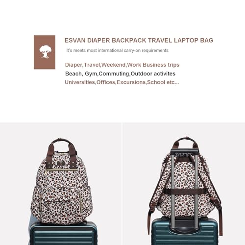 ESVAN Diaper Bag Backpack, Large Capacity Multifunction Baby Essentials Fashion Travel Pack Linen Canvas office Laptop Bag (Canvas leopard print) - color: Canvas Leopard Print