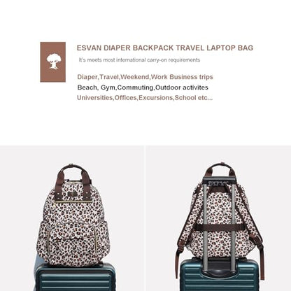ESVAN Diaper Bag Backpack, Large Capacity Multifunction Baby Essentials Fashion Travel Pack Linen Canvas office Laptop Bag (Canvas leopard print) - color: Canvas Leopard Print