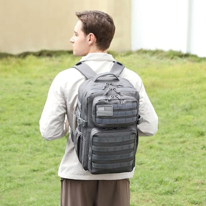 Wotony Military Tactical Backpack for Men Waterproof Daypack 3 Day Assault Pack Molle Bag with Water Bottle Holder - color: Grey, size: 35L