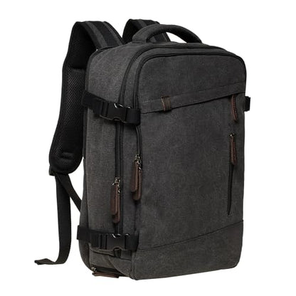 KAUKKO Thick Canvas Travel Backpack, Flight Approved Carry On Backpack with Shoe Pouch and 15.6 inch Laptop Compartment, 40L Luggage Casual Daypack Weekender Bag 10-BLACK - color: 10-black