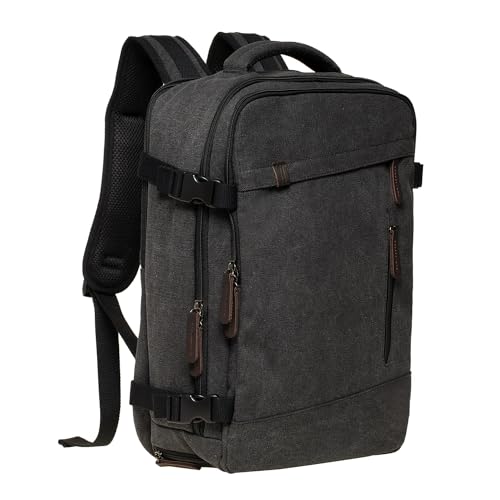 KAUKKO Thick Canvas Travel Backpack, Flight Approved Carry On Backpack with Shoe Pouch and 15.6 inch Laptop Compartment, 40L Luggage Casual Daypack Weekender Bag 10-BLACK - color: 10-black