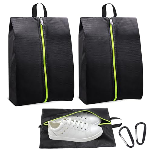 Roliwils 2 Pack Smell Proof Shoe Cleat Bag with Reinforced Handle | Odor-resistant Cleat Bag with Carabiner | Travel Shoe Organizer for Men | Baseball Soccer Footwear Storage - size: 2P