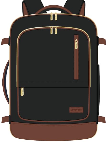 LOVEVOOK 40L Travel Backpack for Women Men with Garment Bag, Airline Approved Carry on Luggage Travel Essentials - color: Black-brown, size: 42L-4Pcs