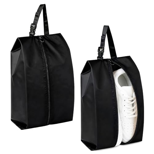 Shoe Bags for Travel 2-Pack – Hainging Shoe Storage Organizers with Handle, Durable Bags for Packing, Gym, Sports, Dance, Tennis, Soccer, Baseball, Running (Black) - color: Black, style: 2 Pack