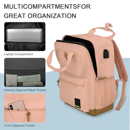 Goloni Small Carry On Travel Backpack with USB Charging Port, Lightweight Water Resistant Mini Carry-on Backpack for Men Women, Compact Personal Everyday Backpack,Pink - color: Pink