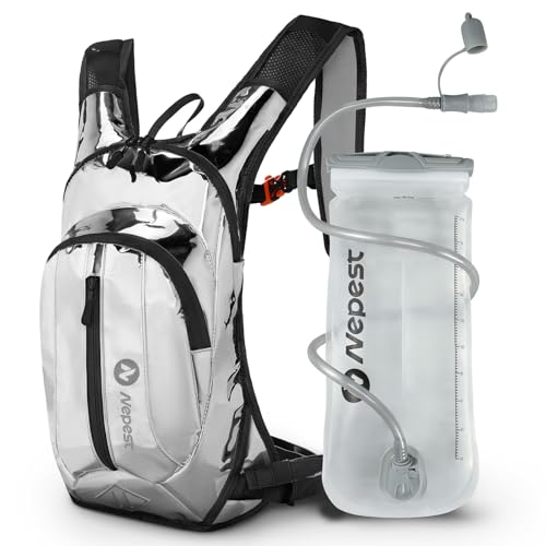 Nepest Hydration Pack Backpack for Women & Men, Lightweight Water Backpack with 2L Water Bladder for Hiking Cycling Running Biking - color: Holographic - Silvery