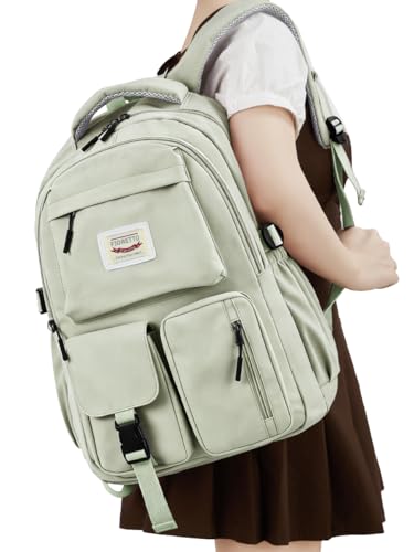 FIORETTO School Backpack for Teen Girls & Women with Laptop Compartment, Lightweight School Bag Bookbag with Multiple Pockets, Ideal for Middle High School, College, Travel, Green 35L - color: Green, size: Fits 17.3" Laptop