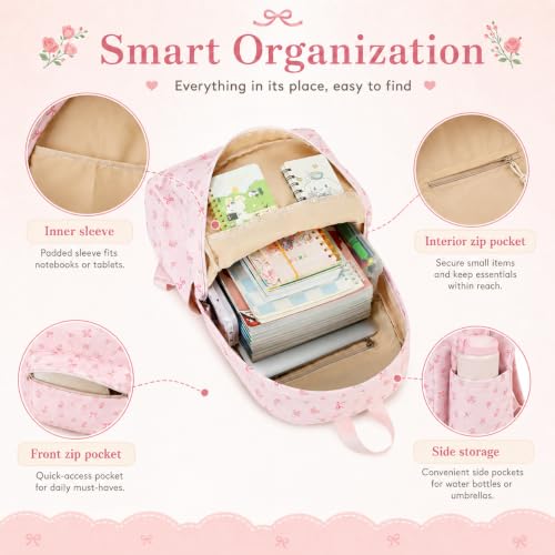 Bluboon Teen Girls School Backpack Kids Bookbag Set with Lunch Box Pencil Case Travel Laptop Backpack Casual Daypacks (Pink bow tie) - color: Pink Bow Tie