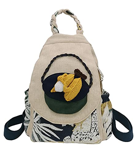 Small Canvas Backpack, Retro Boho Washed Hippie for Women Daily Commute (Corn Decorations) - color: Corn